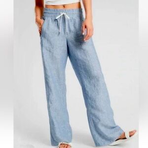 Athleta Blue Linen Cabo Pants with Drawstring